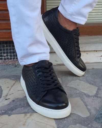 Black Lace Up Low Top Sneakers For Men By