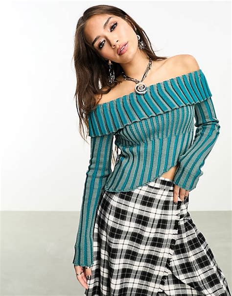 Reclaimed Vintage Off Shoulder Plated Rib Knit Top Asos