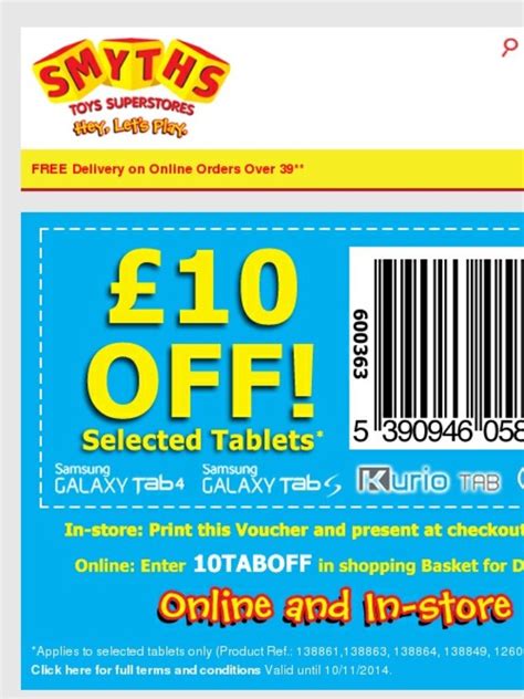 Smyths Toys Hq Free £10 Off Voucher On Selected Tablets Now Milled