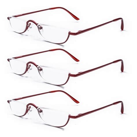 3 Pairs Reading Glasses Spring Hinges Half Moon Semi Rimless Readers