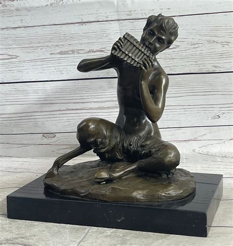 Charlton Home Nude Greek Faun Satyr Playing Pan Flute Bronze Sculpture