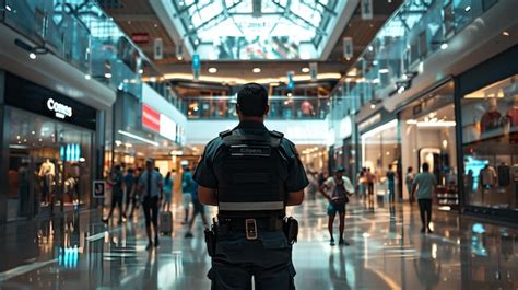 Premium Photo Security Officer Patrolling A Bustling Shopping Mall