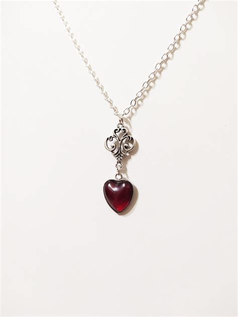 Red Heart Necklace Heart Jewelry Delicate Jewelry Victorian - Etsy