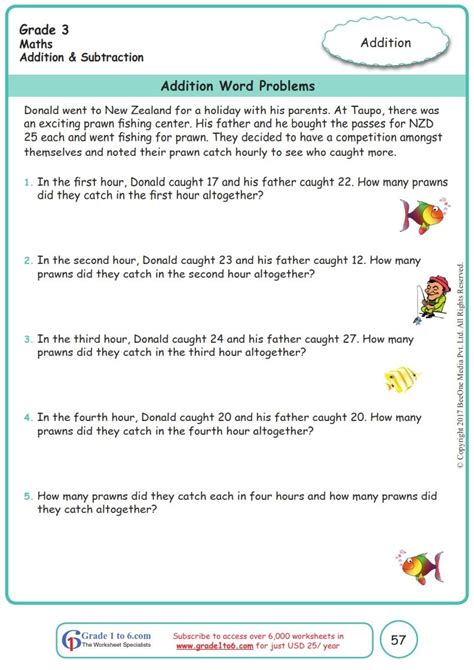 Grade Maths Worksheets Word Problems