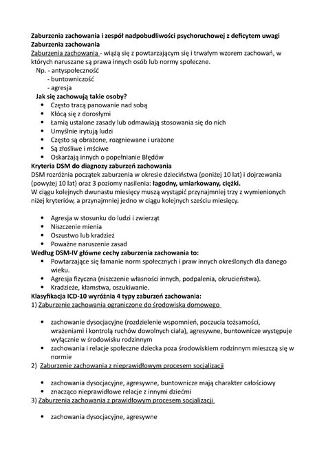 Psychologia kliniczna notatki z ćw Zaburzenia zachowania i zespół