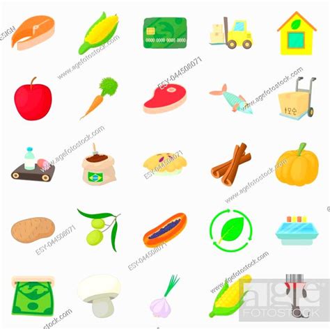 Street market icons set. Cartoon set of 25 street market icons for web ...