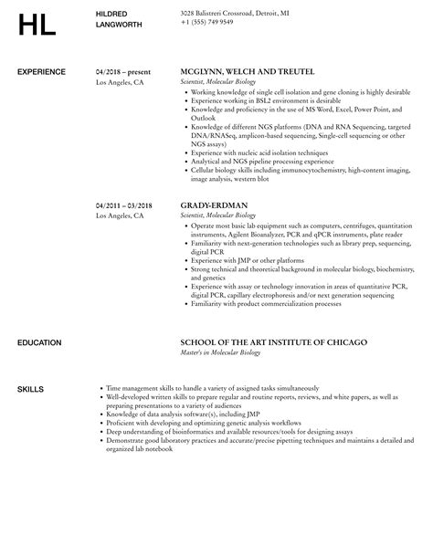 Scientist Molecular Biology Resume Samples Velvet Jobs