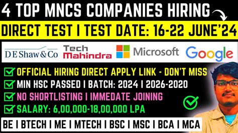 DE Shaw Bulk Hiring 2024 Tech Mahindra New Hiring Microsoft