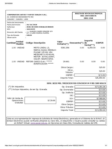 Boleta De Venta Electronica Impresion 16 Pdf