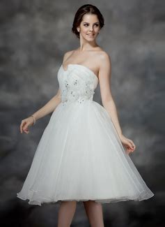 A Line Princess Sweetheart Knee Length Organza Wedding Dress With