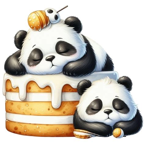 Premium Vector Panda Sleeping On Cake Clipart Watercolor