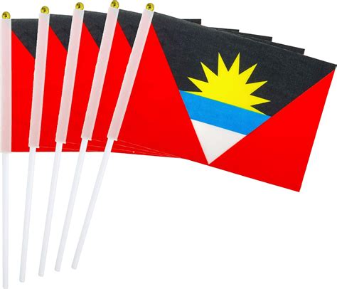 25 Pack Hand Held Small Mini Flag Antigua And Barbuda Flag Stick Flag Round Top