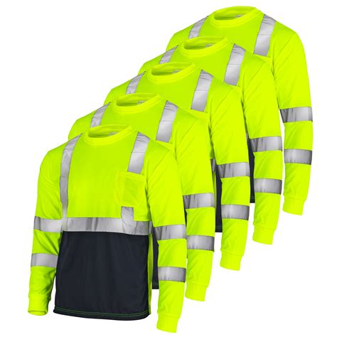 JORESTECH 5 Pack Hi Vis Long Sleeve Safety Shirt ANSI Class 3 4XL