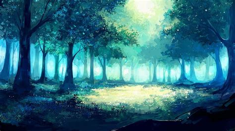 Hutan Fantasi Pohon Karya Seni Anime 1366x768 Tablet Laptop