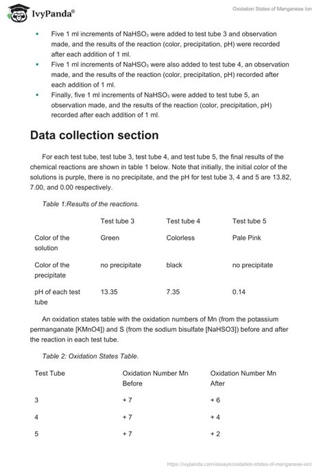 Oxidation States of Manganese Ion - 826 Words | Essay Example