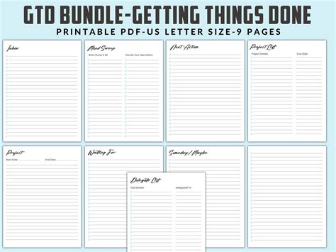 Printable Getting Things Done GTD Planner GTD Worksheets Getting