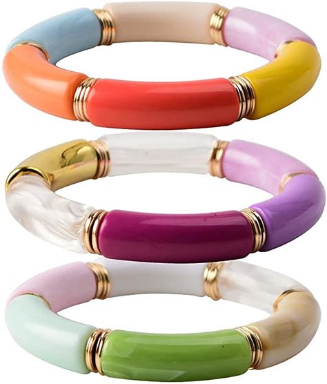 Goojids Simple Beaded Bangles Bracelet Chunky Bamboo Tube Curved