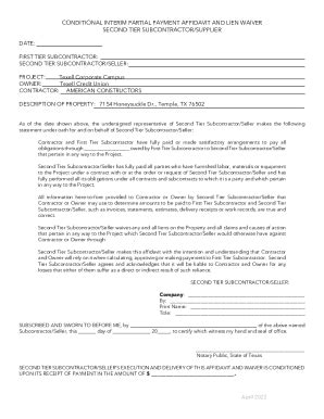 Fillable Online Conditional Interim Partial Payment Affidavit Fax