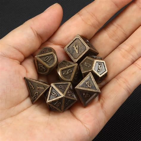 Dados Poli Dricos De Metal De Piezas Juego De Mesa De Bronce Para Rpg