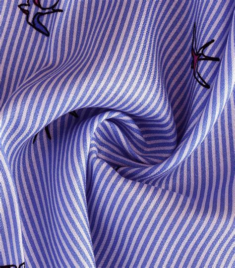 Viscose Blue Stripe Bat Print Fabric (FC-OA269) - Dinesh Exports