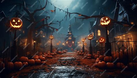 Premium AI Image | Town of halloween in festival party lights with a ...