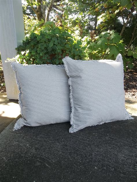 2 Blue Ticking Stripe Pillows 24 Striped Pillow Shams Stripe Throw