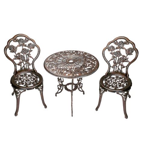 Oakland Living Rose Cast Aluminum Bronze 3 Piece Patio Bistro Set 3 Piece Patio Conversation Set