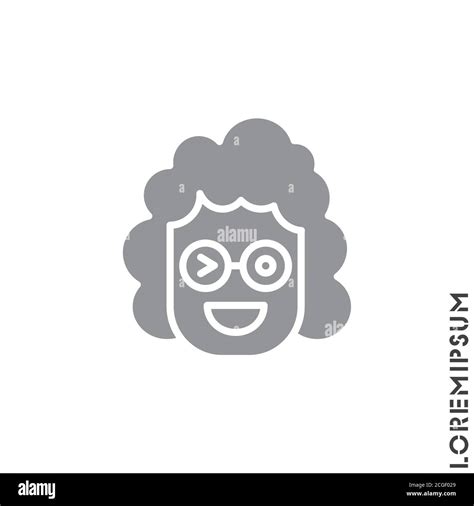 Icono de guiño chica mujer Emoticones sonrisa aislado Gris sobre