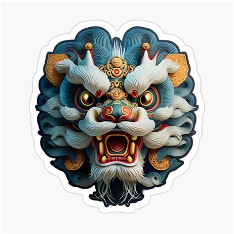 A Blue And Gold Lion Head Sticker On A White Background With The Words