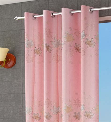 Buy Pink Semisheer Satin Feet Eyelet Window Curtains Set Of By