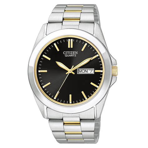 Mens Citizen Quartz Two Tone Watch With Black Dial Model Bf0584 56e