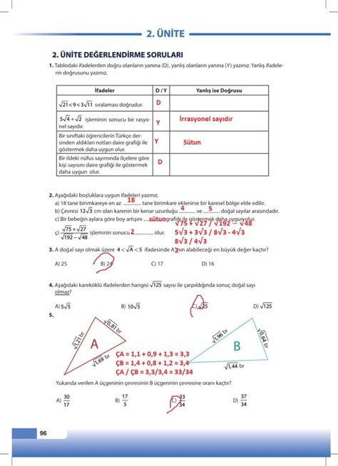 8 Sınıf Matematik Sayfa 96 Cevabı Meb Yayınları