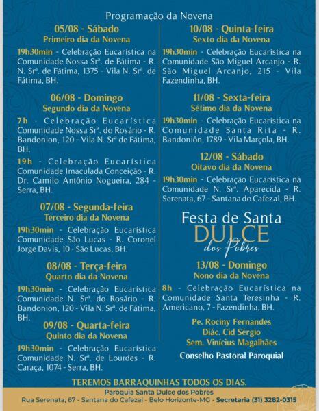 Novena E Festa De Santa Dulce Dos Pobres 5 A 13 De Agosto