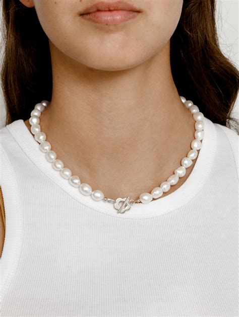 Wolf Circus Pearl Necklace W Sterling Silver Flower Toggle