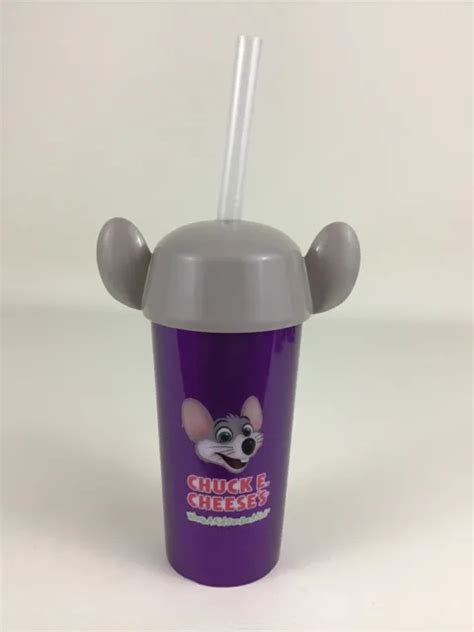 Chuck E Cheese Plastic Drinking Cup Lid Collectible Mouse Head Purple Straw Cec £12 37 Picclick Uk