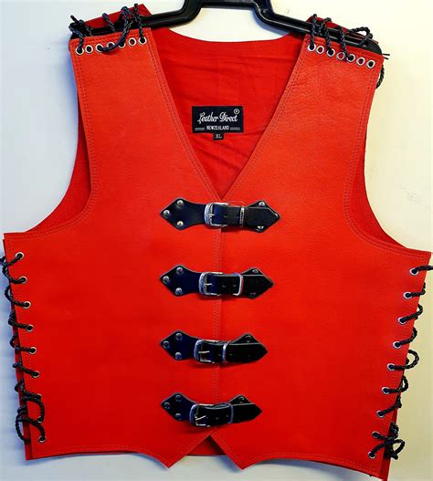 Red Leather Vest With Black Straps Thick Leather Vest Nz