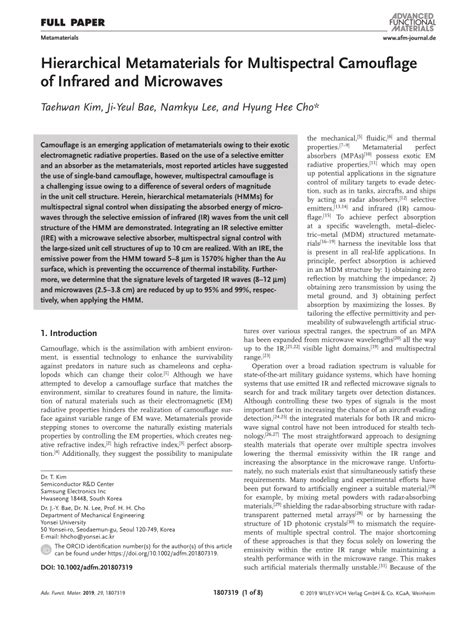 Hierarchical Metamaterials For Multispectral Camouflage Of Infrared And