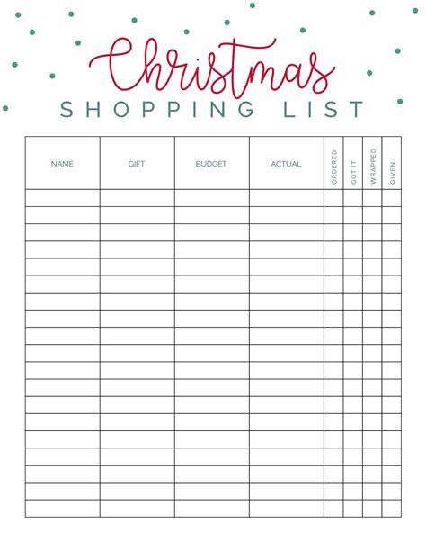 Printable Christmas Shopping List - Printable Word Searches