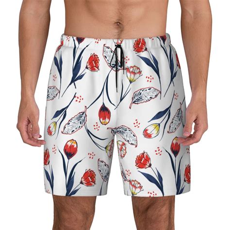 Haiem Tulips Flowers Mens Swim Trunks With Compression Liner 2 In 1