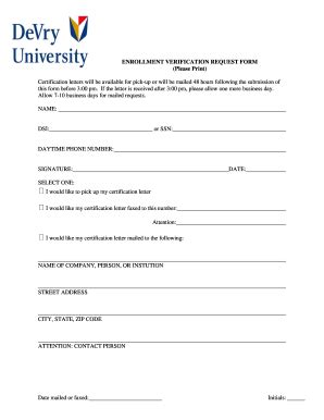 Fillable Online ENROLLMENT VERIFICATION REQUEST FORM Please Print Fax