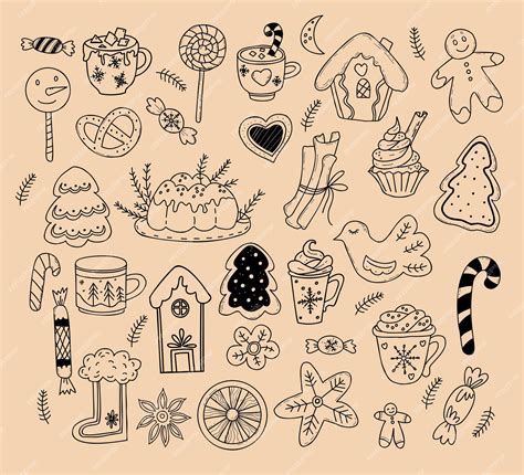 Premium Vector Set Doodles Christmas Food And Decor Gingerbread House