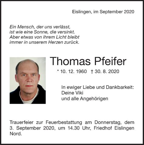 Traueranzeigen von Thomas Pfeifer Südwest Presse Trauer