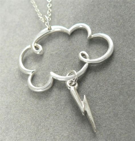 Lightning Storm Cloud Sterling Silver Charm Clouds Necklace Etsy