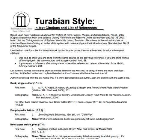 Chicagoturabian Style Handout 2 Pages From The University Of Georgia