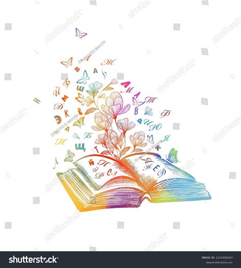 Open Book Flying Letters Vector Illustration Stock Vector Royalty Free