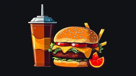 Ilustración creativa con hamburguesas fritas y refrescos ia generativa