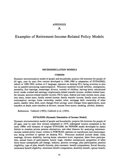 Appendix A Examples Of Retirement Income Related Policy Models