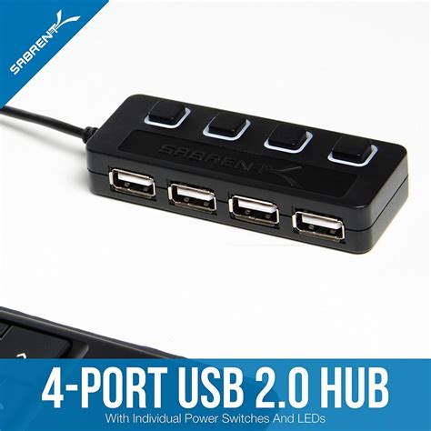 Sabrent 4-Port USB 2.0 Hub with Individual Power Switches and LEDs ...