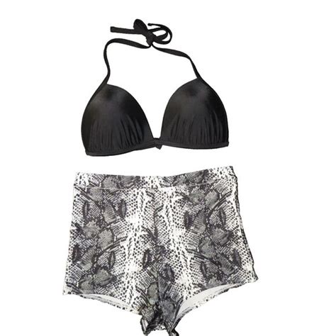 Aerie Swim Aerie Perky Triangle Bikini Top Snake Print High Waist Cheeky Bottom Size L