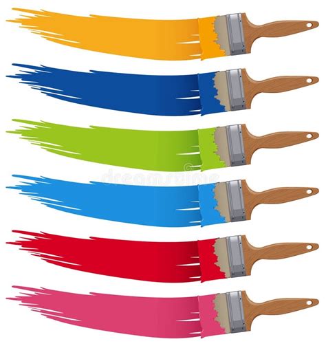 Six Colors On Different Paintbrushes Stock Vector Illustration Of